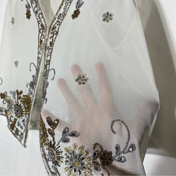 Vintage White Sheer Vest With Intricate Metallic Beading S - Picture 11 of 16